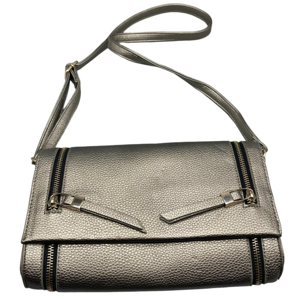 Dream Control clutch handbag purse gold snap front adjustable strap 2 zip READ